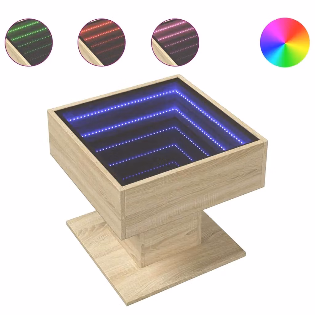 Berkfield Home LED Coffee Table in Sonoma Oak Brown, W/D/H: 50 x 50 x 45 cm – 2