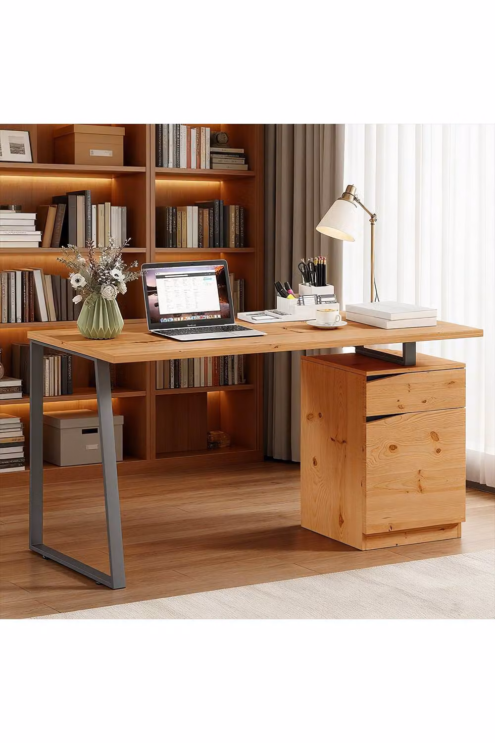 ERGOVEXA Computer Desk with Drawer in Brown and Black Industrial Style, W/D/H: 135 x 60 x 75 cm – 2