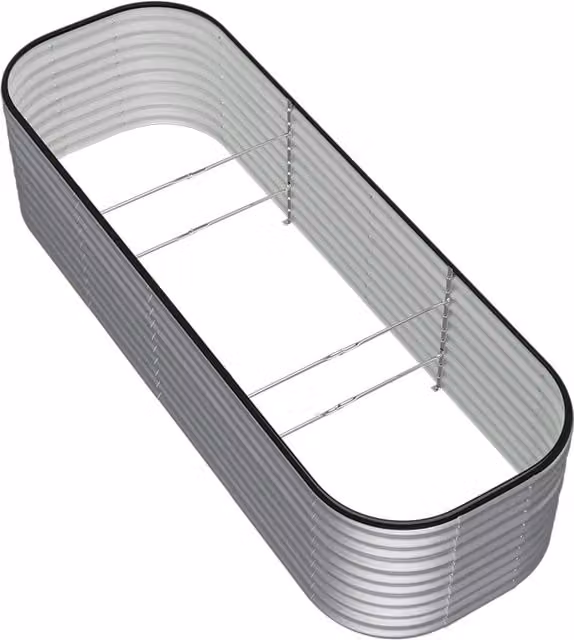 Kidkid Oval Bottomless Raised Planter Box in Galvanised Silver Steel for Ornamental, Herb or Vegetable Gardens