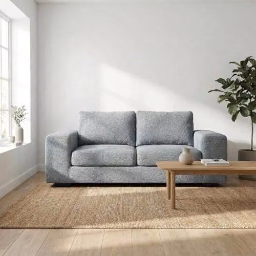 Abakus Direct Boston 3 Seater Fabric Upholstered Sofa in Grey with Solid Wood Frame – 1