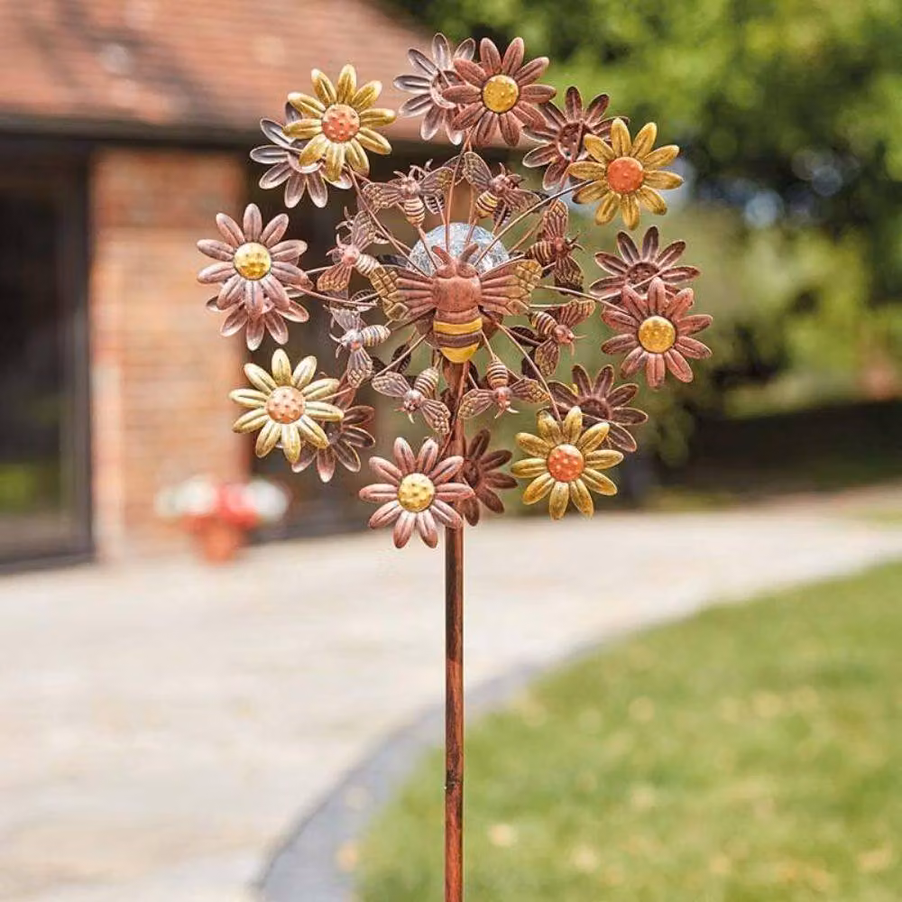 Marco Paul Flowerbee Solar Wind Spinner, Multicolour Metal Floral Design, Height: 130 cm – 5