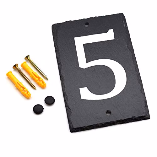 Nicola Spring Natural Solid Slate House Number Plaque in Grey and White, W/H: 9 x 14.5 cm – 6