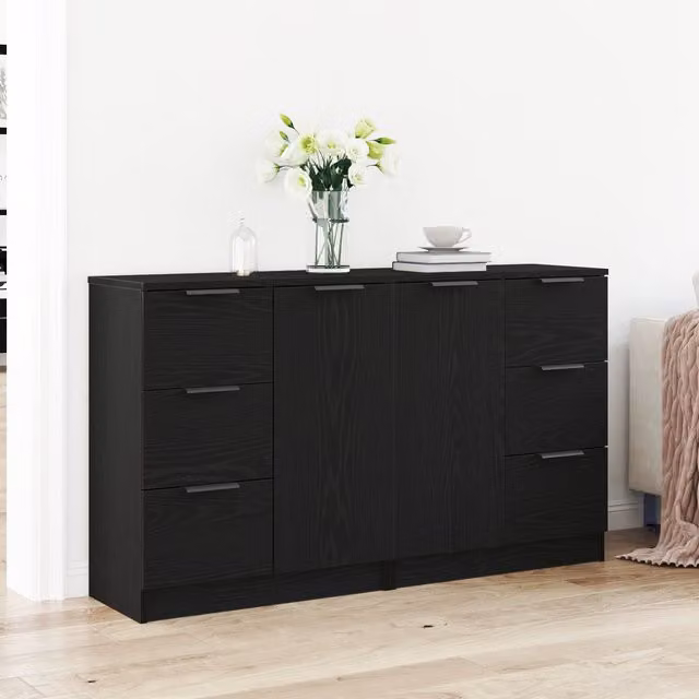 Berkfield Home Set of 2 Modern Black Oak Sideboards in Engineered Wood, W/D/H: 60 x 30 x 70 cm – 1