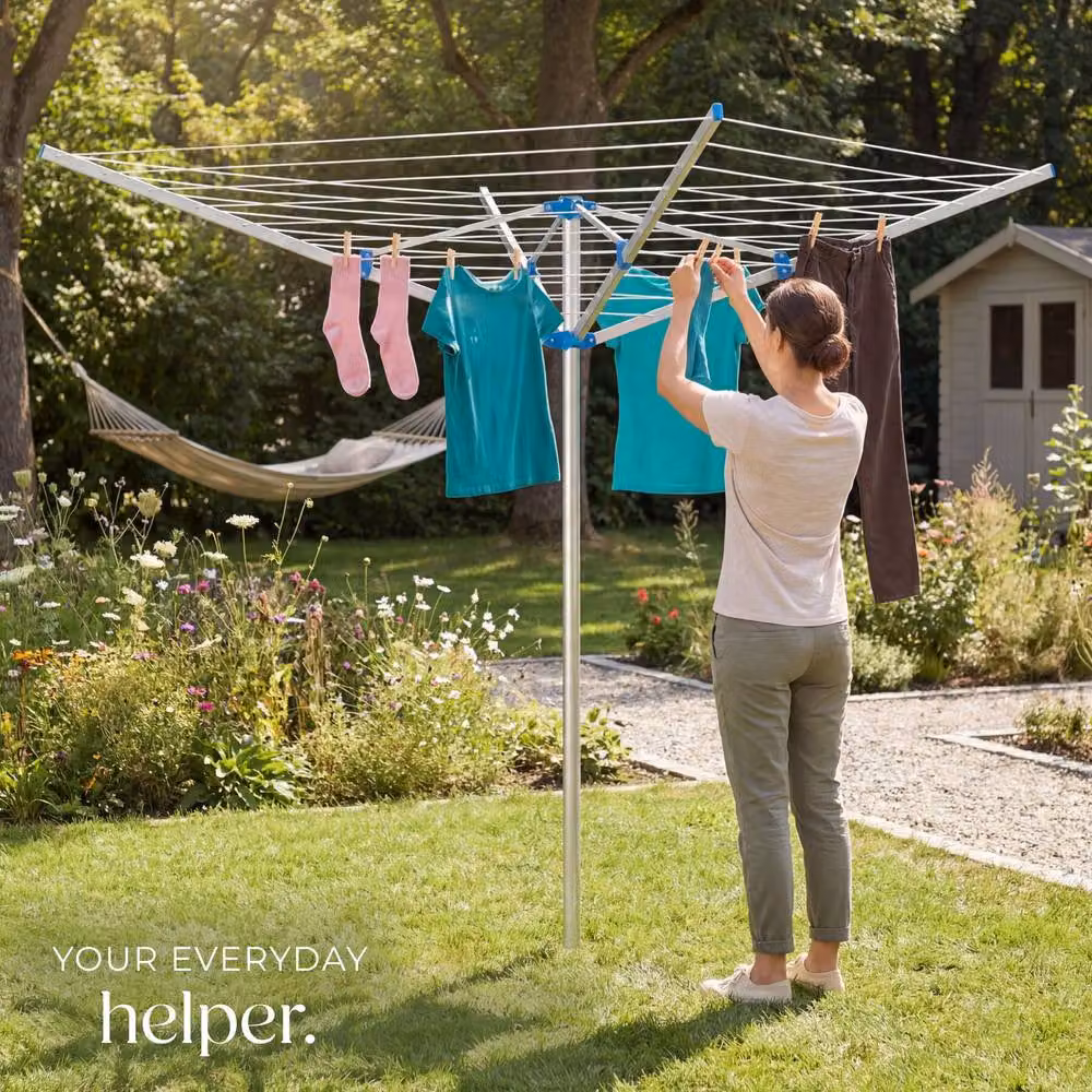 tectake Height Adjustable Rotary Aluminium Clothes Drying Rack in Grey, W: 150 cm, H: 196 cm – 5