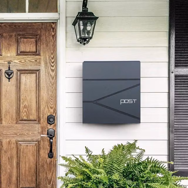 SONGMICS Wall Mounted Steel Letterbox in Anthracite Grey, H 37.0 cm x W 27.0 cm x D 10.5 cm