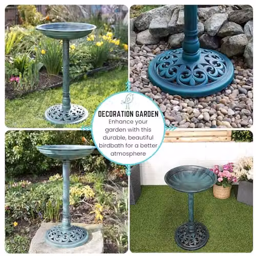 Samuel ALEXANDER Grey Resin Garden Bird Table and Bird Bath with Planter, H 63 cm x W 40 cm x D 40 cm – 5