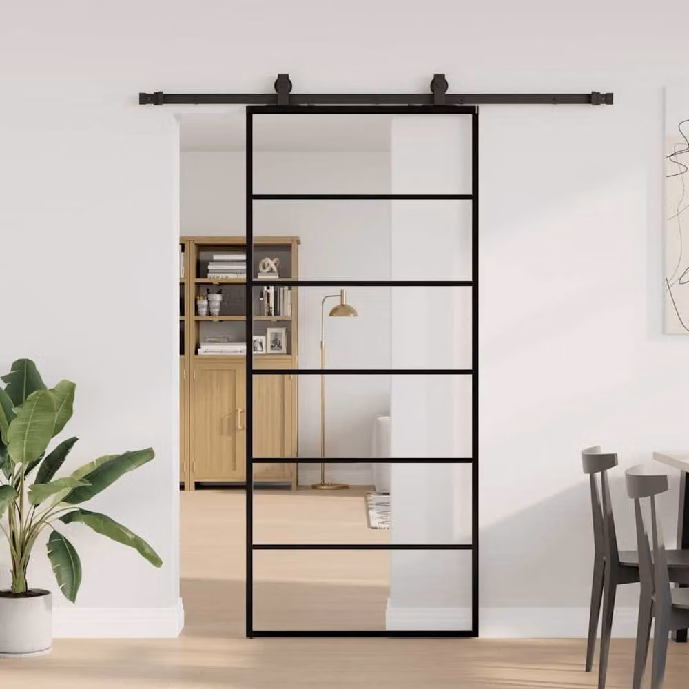 Berkfield Home Modern Sliding Glass Door with Hardware Set, Black, W: 90 cm, H: 205 cm – 2