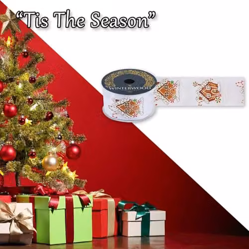 VFM e-Store White Christmas Ribbon Garland for Festive Parties, W: 7 cm, H: 10 cm – 6