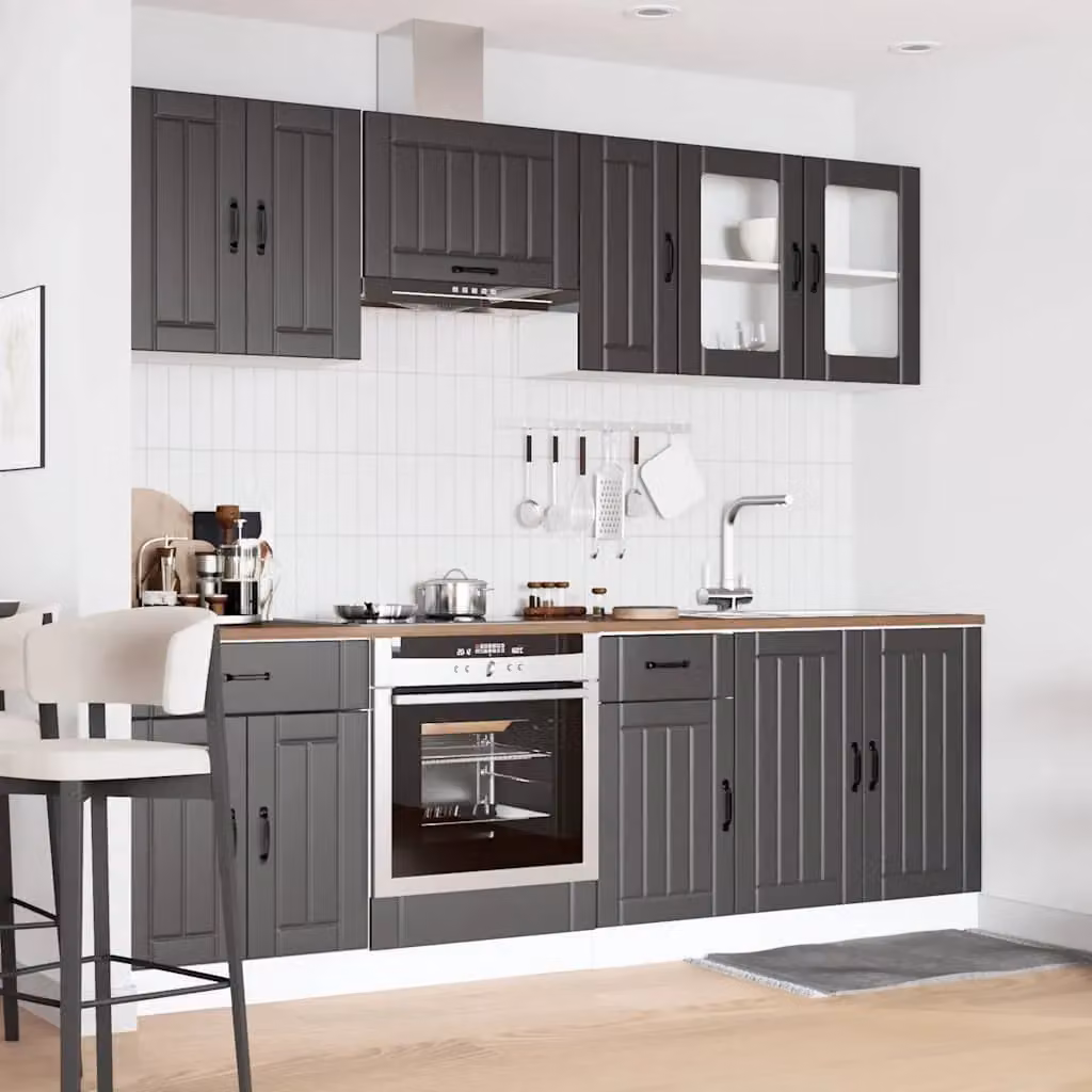Berkfield Home Kalmar 8 Piece Black Matt Kitchen Cabinet Set with Internal Shelves and Hinged Doors – 2