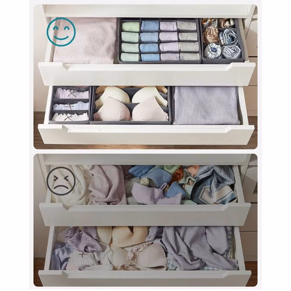 KORVIXA Set of 4 Fabric Underwear Drawer Organisers in Grey – 4