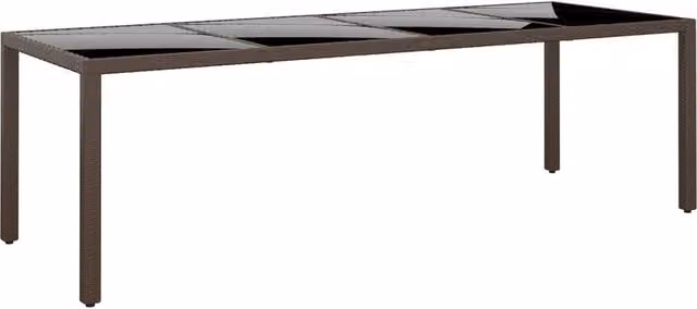 Berkfield Home Modern Brown Poly Rattan Garden Table with Glass Top – 1