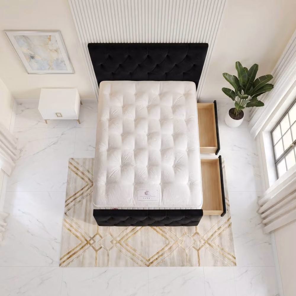 Somnior Ziggy Velvet Divan Bed with 2 Drawers, Headboard and Footboard, Black, W/D/H: 180 x 200 x 28 cm – 3