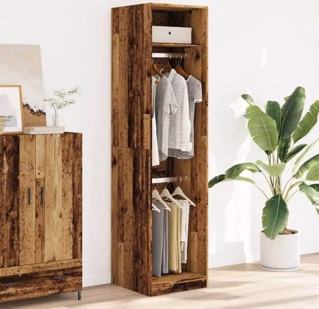 Berkfield Home Old Wood Wardrobe in Brown, W/D/H: 50 x 50 x 200 cm
