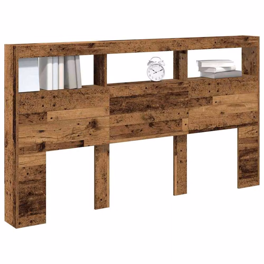 Berkfield Home Headboard Cabinet with LED in Old Wood Brown, W: 180 cm, D: 17 cm, H: 102 cm – 5