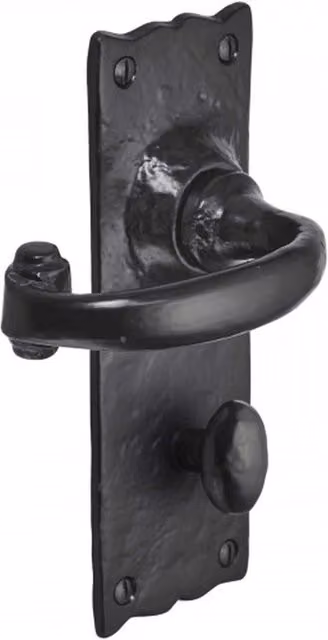 Old Hill Ironworks Antique Cottage Black Cast Iron Bath Lock Door Handle, 158 x 55 mm