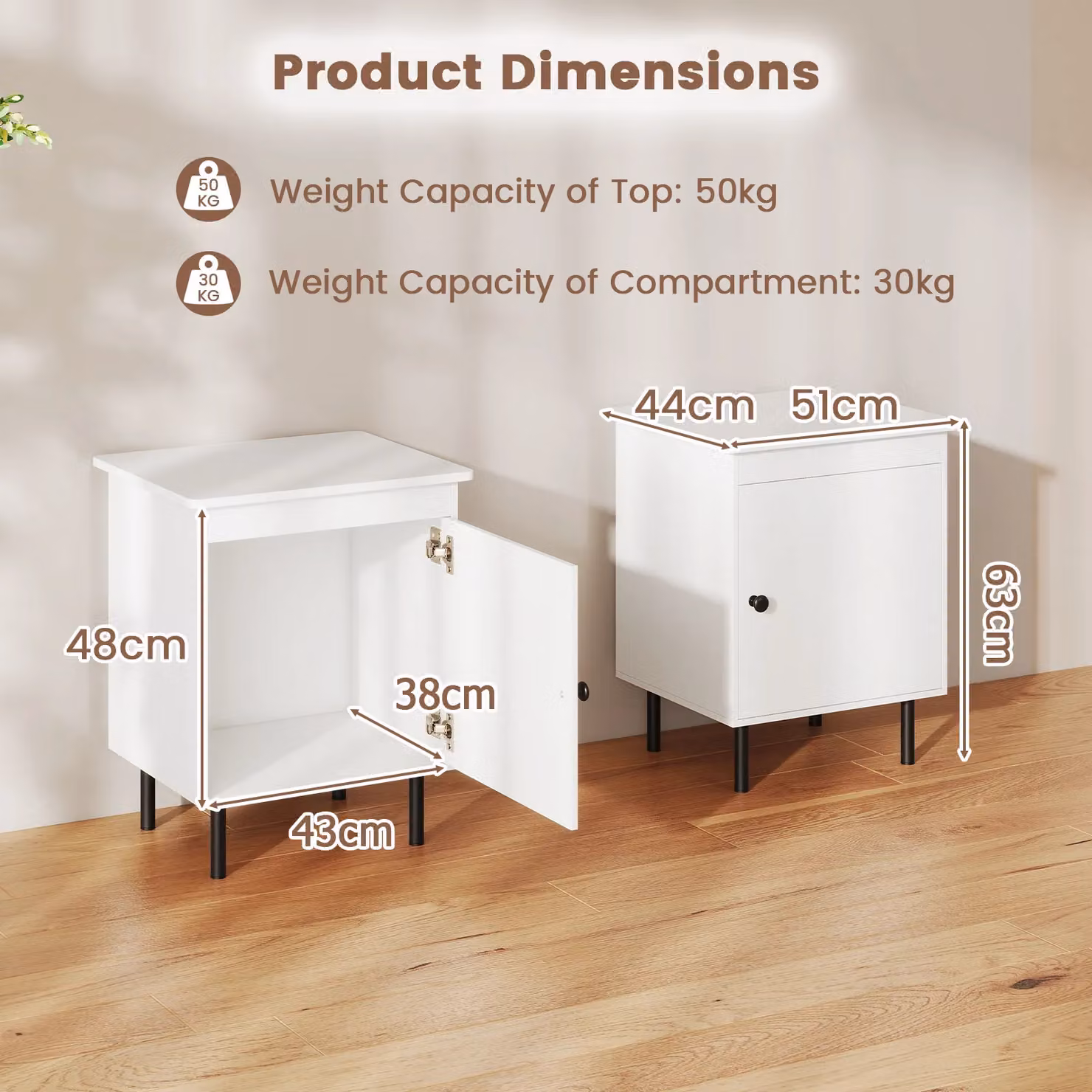 Gymax 2-Tier Modern Bedside Table with Single Door Cabinet, White, 2 Pack – 2