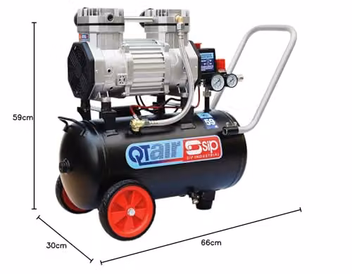 SIP QT Air Compressor Ultra Low Noise Oil-Free Direct Drive, Black, 24L, 1.1kW, 8 Bar, 116psi – 7