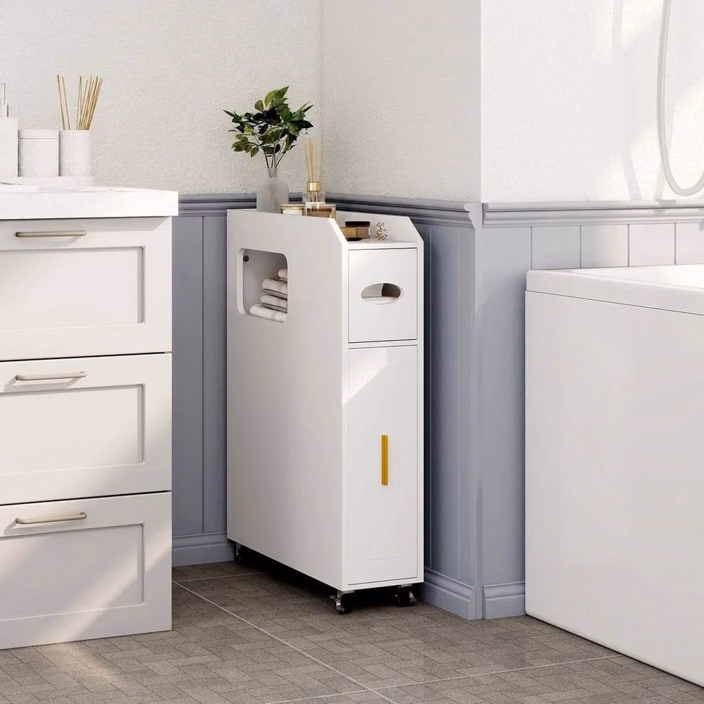Havendro Narrow Slim Bathroom Organiser with Slide Out Drawer, White – 3