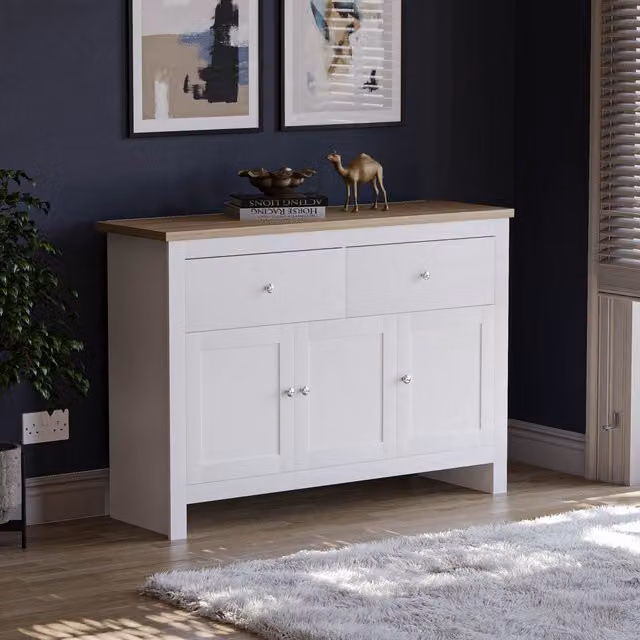 Vida Designs Arlington 2 Drawer 3 Door Sideboard in White and Silver