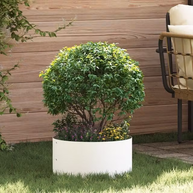 Berkfield Home White Metal Planter Tub, Diameter: 40 cm, Height: 20 cm – 1