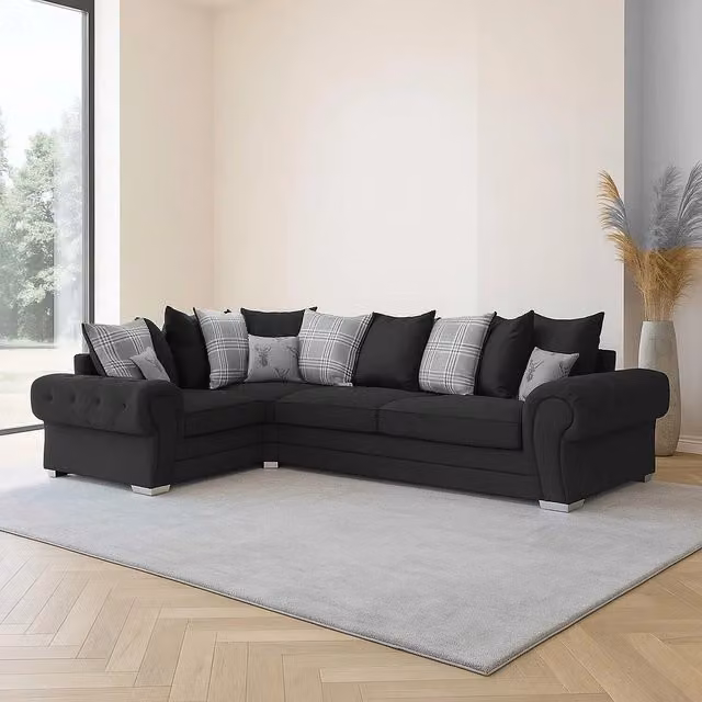 Furniture786ltd Hampton Chenille Left Hand Corner Sofa in Black