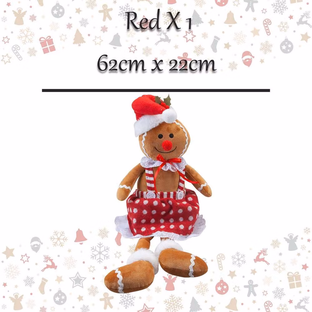 VFM e-Store Christmas Gingerbread Woman Decoration, Red and Multicolour, H 62 cm x W 22 cm x D 22 cm – 2