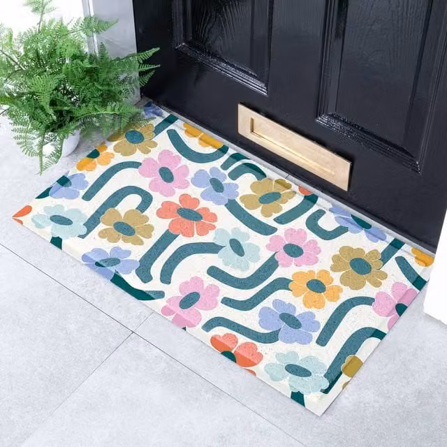 Artsy Mats Elizabeth Olwen Chunky Floral Indoor/Outdoor Doormat, Multicolour, W: 70 cm, D: 40 cm – 1
