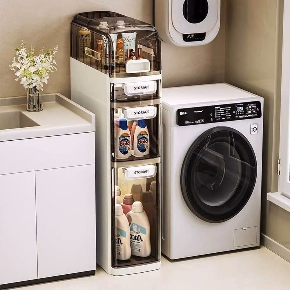 KORVIXA 4-Tier Narrow Slim Storage Cabinet in White, W: 70 cm, H: 75 cm – 3