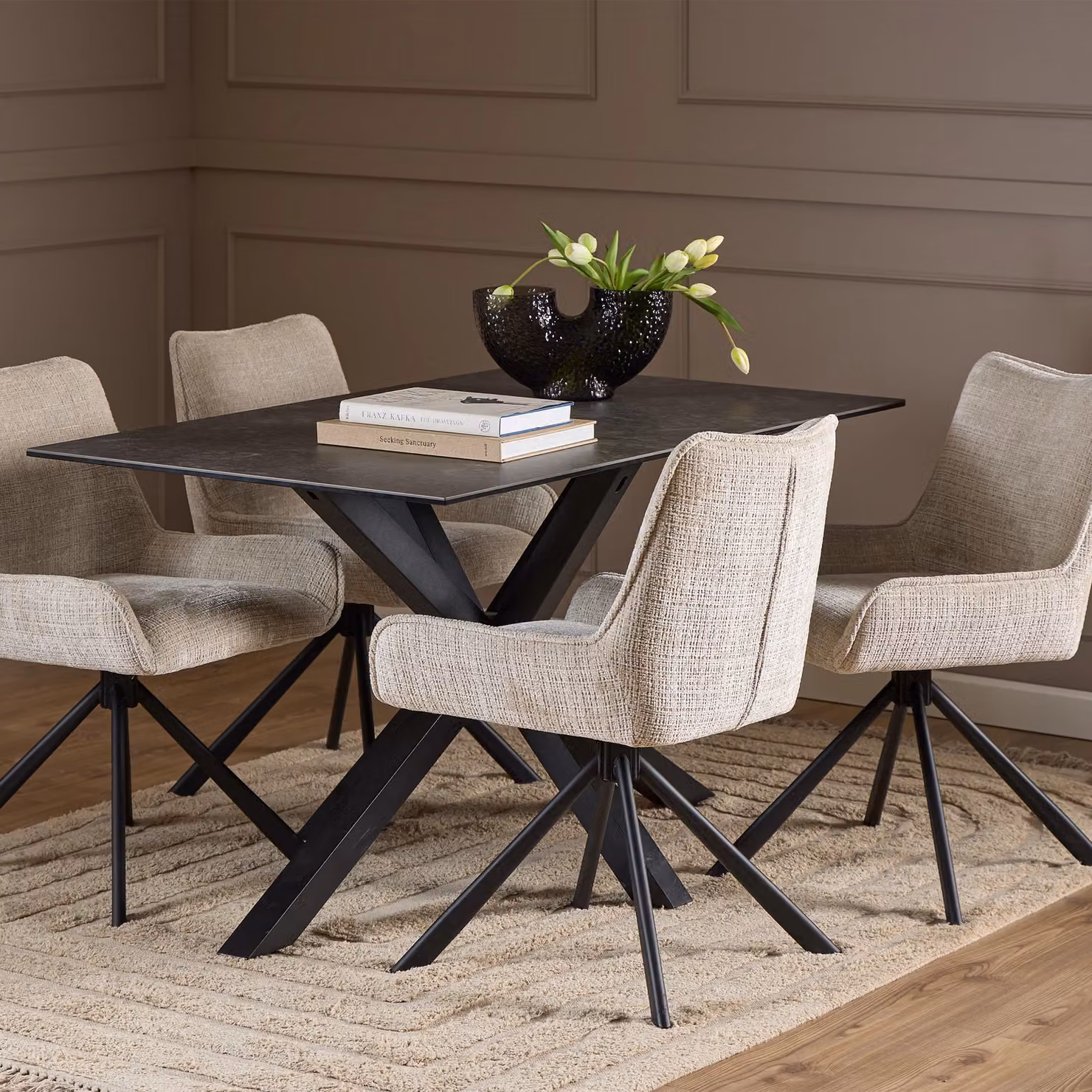 Furniture To Go Heaven Rectangular Ceramic Dining Table with Matt Stone Top in Black, White, Brown or Grey, 135 cm – 5