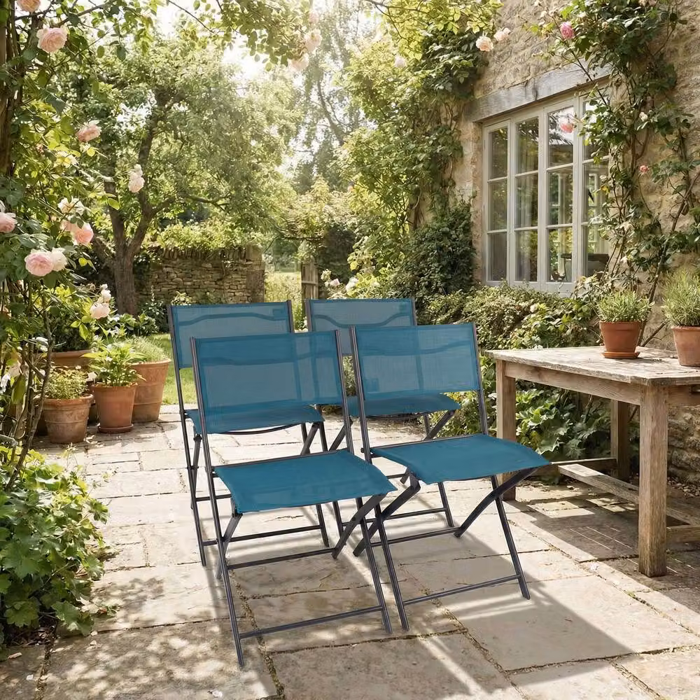 VCM Sumila 4-Piece Set of Turquoise Metal Folding Garden Chairs, H 79 x W 45 x D 46 cm – 3