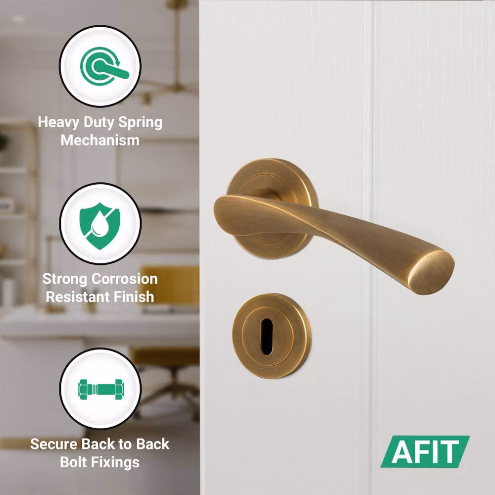 AFIT Antique Brass Door Handle Rose and 64mm Sash Lock Set in Bronze, W/D/H: 15.0 x 15.0 x 15.2 cm – 3