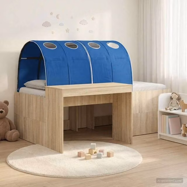 Berkfield Home Kids High Bed Frame with Desk and Drawers, 3 Piece Set in Sonoma Oak and Blue
