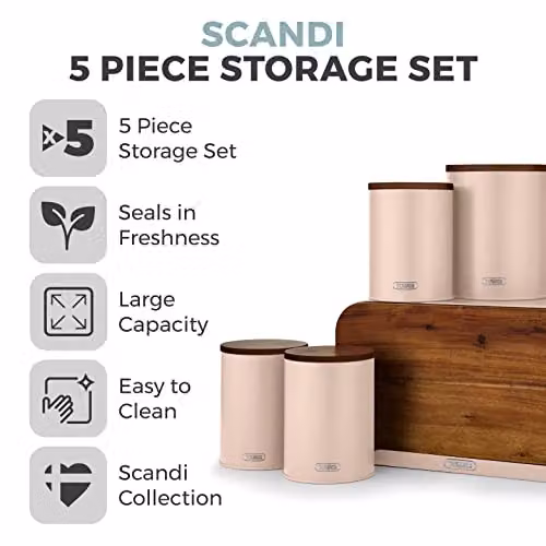 Tower Scandi 5 Piece Acacia Wood Kitchen Storage Set in Pink and Grey – 2