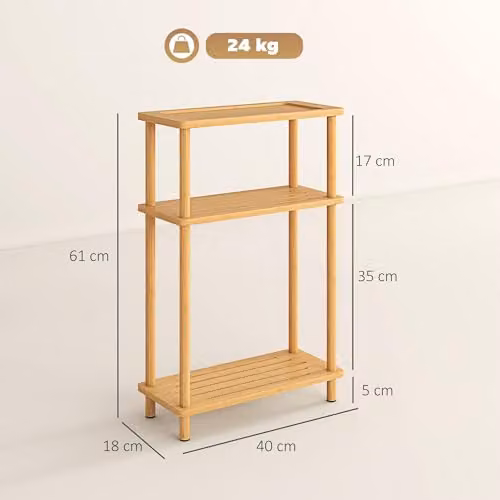 HOMCOM 3-Tier Bamboo Side Table in Brown with Natural Wood Finish and Scandinavian Style, W/D/H: 40 x 40 x 61 cm – 2