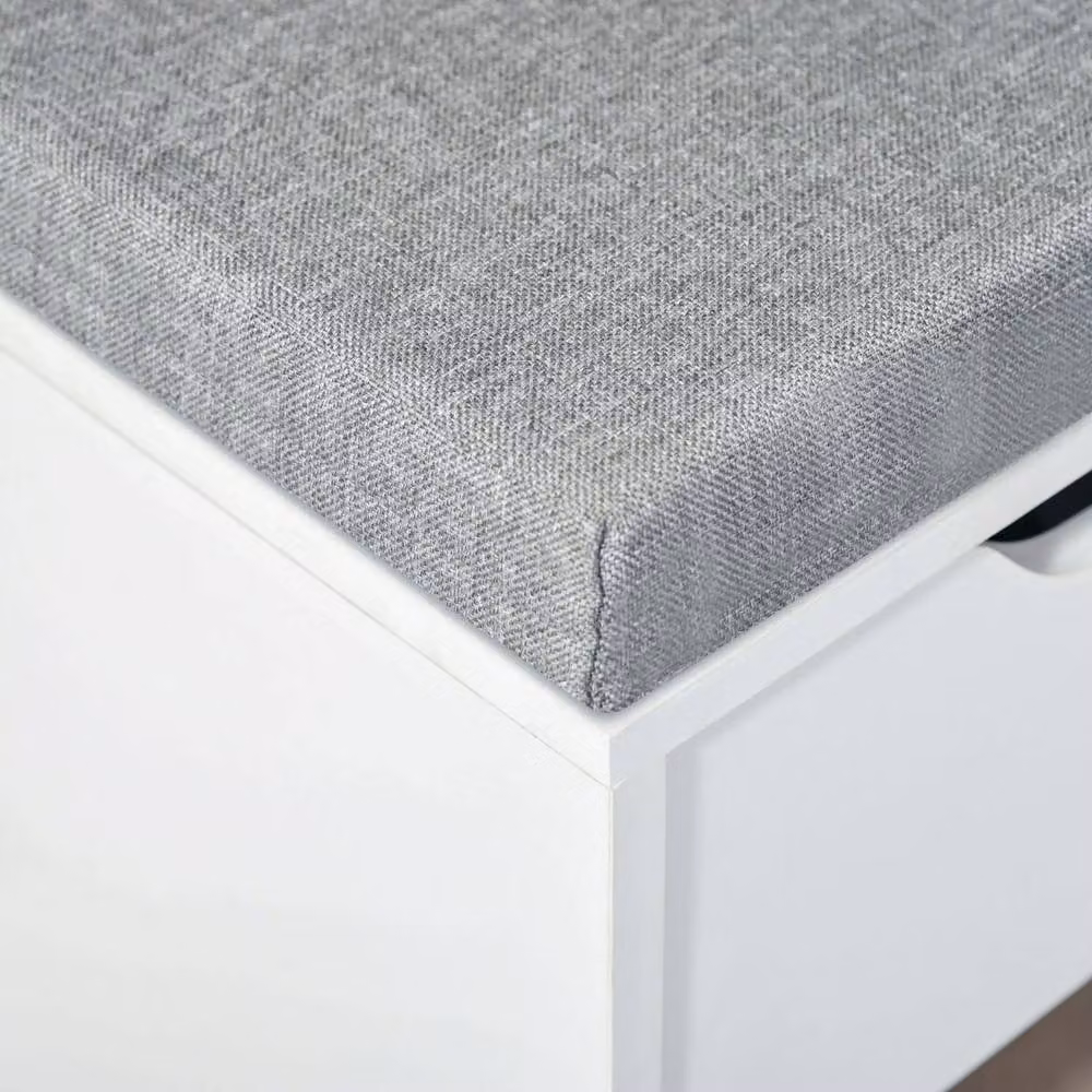 Wyld Haus White Cushioned Shoe Bench with 1 Drawer and 7 Adjustable Compartments – 4