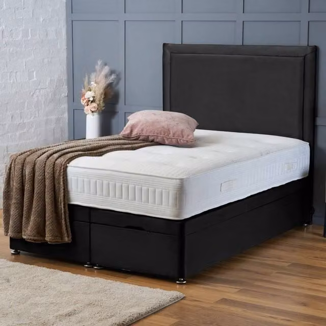 BSSPOKE Ella Ottoman Divan Bed with 54 inch Headboard in Black Plush Velvet, Super King, W/D/H: 200 x 162.56 x 200 cm