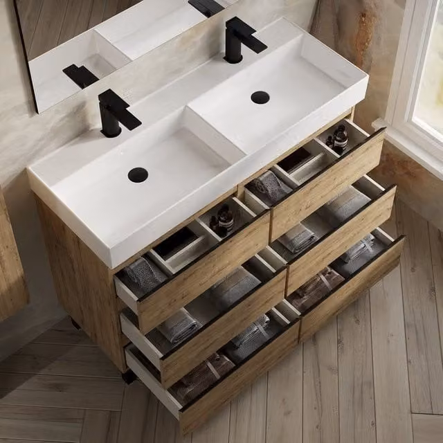 Banyetti Vatilla 1200mm Floorstanding Vanity with Veneto 2 Tap Hole Basin in Ostippo Light Oak, W/D/H: 120 x 45 x 84 cm