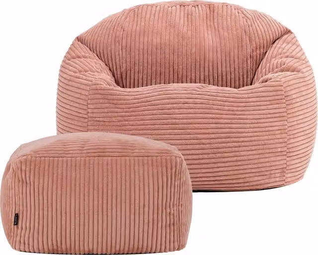 ICON Pink Corduroy Kids High Rest Beanbag and Footstool Set