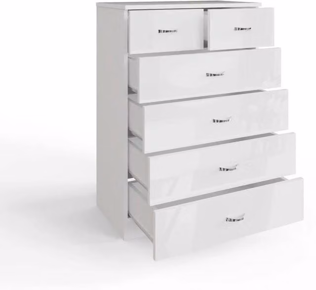 FLAVORA Gloss White 6 Drawer Chest of Drawers and Bedside Table – 1