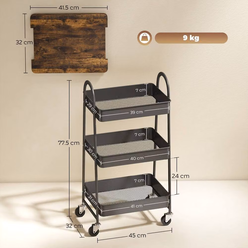 Wyld Haus Rottola 3 Tier Industrial Kitchen Trolley in Brown and Black, W/D/H: 77.5 x 45 x 32 cm – 3