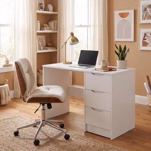FWStyle Luno White 3 Drawer Dressing Table, W: 99 cm, D: 40 cm, H: 72 cm – 3