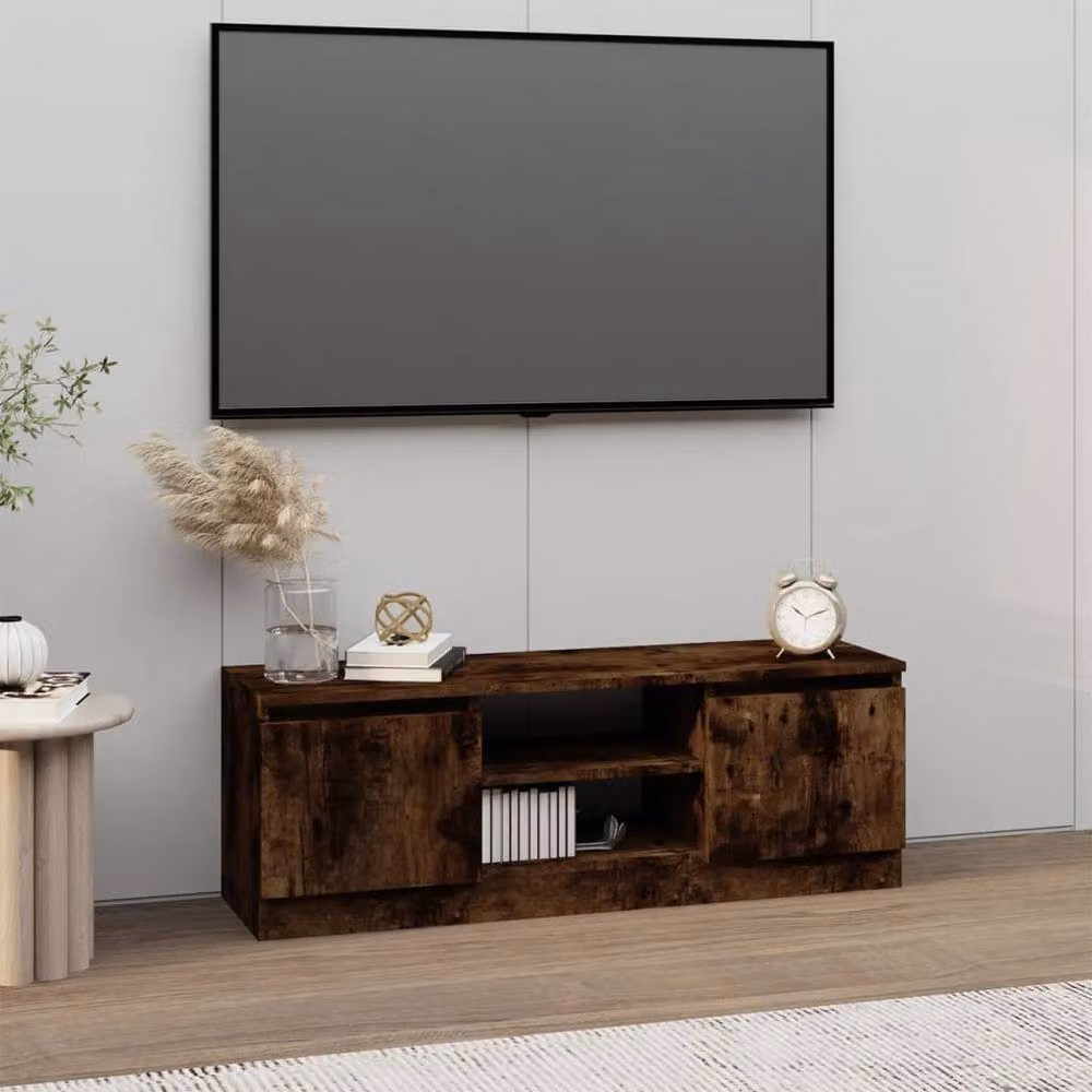Berkfield Home TV Cabinet with Door in Smoked Oak Brown, W/D/H: 102 x 30 x 36 cm – 2