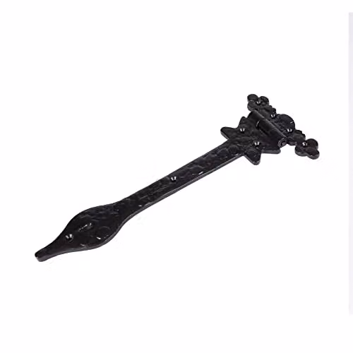 Hammer and Tongs Ornate Iron T-Hinge in Black, Width: 31 cm – 1