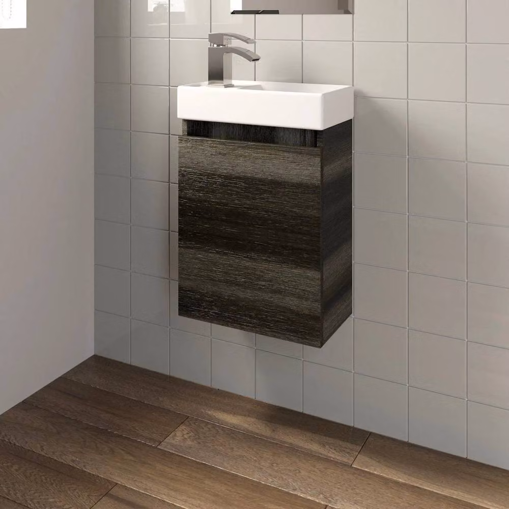 KORVIXA Grey Gloss Ceramic Wall Hung Rectangular Bathroom Sink Basin – 2