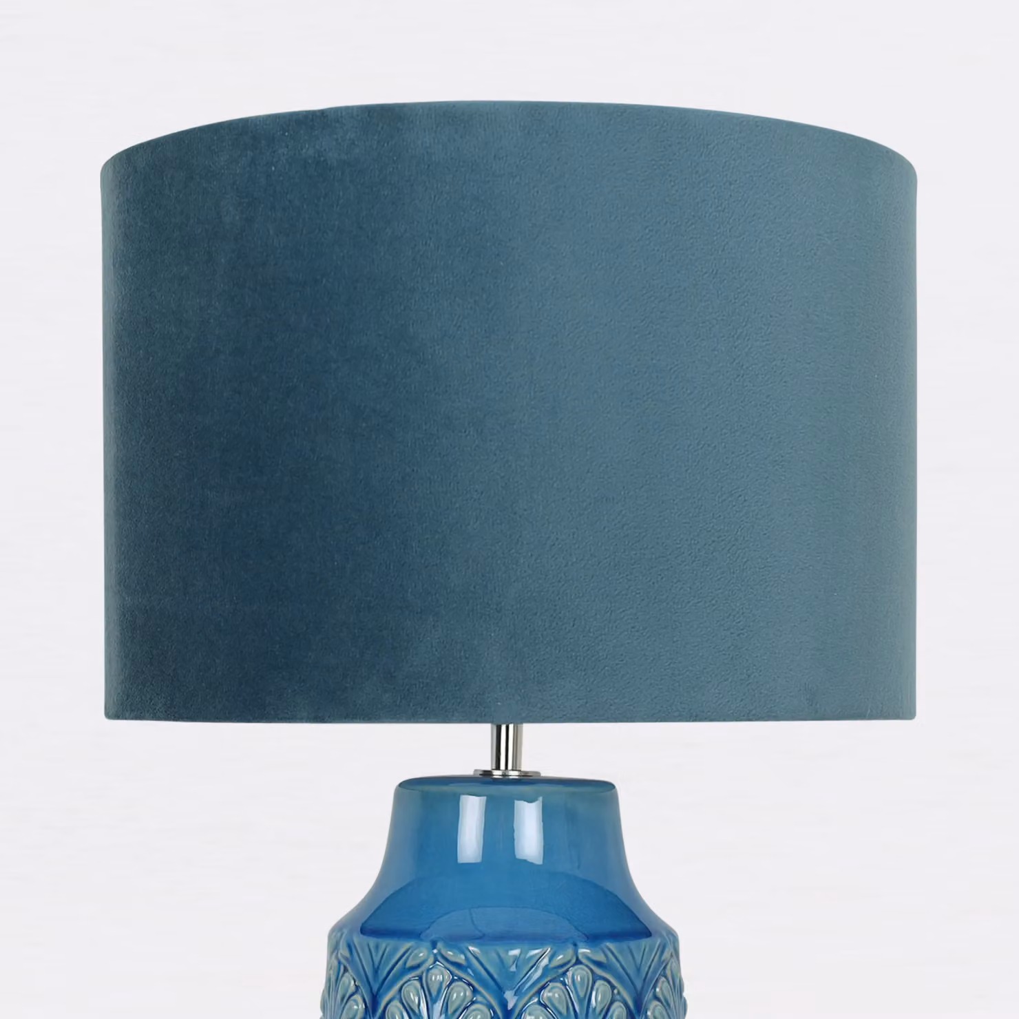 First Choice Lighting Set of 2 Blue and White Peacock Ceramic Table Lamps with Teal Fabric Shades – 3