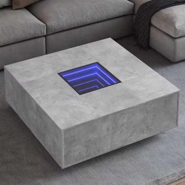 Berkfield Home Infinity LED Coffee Table in Concrete Grey, W/D/H: 100 x 100 x 40 cm