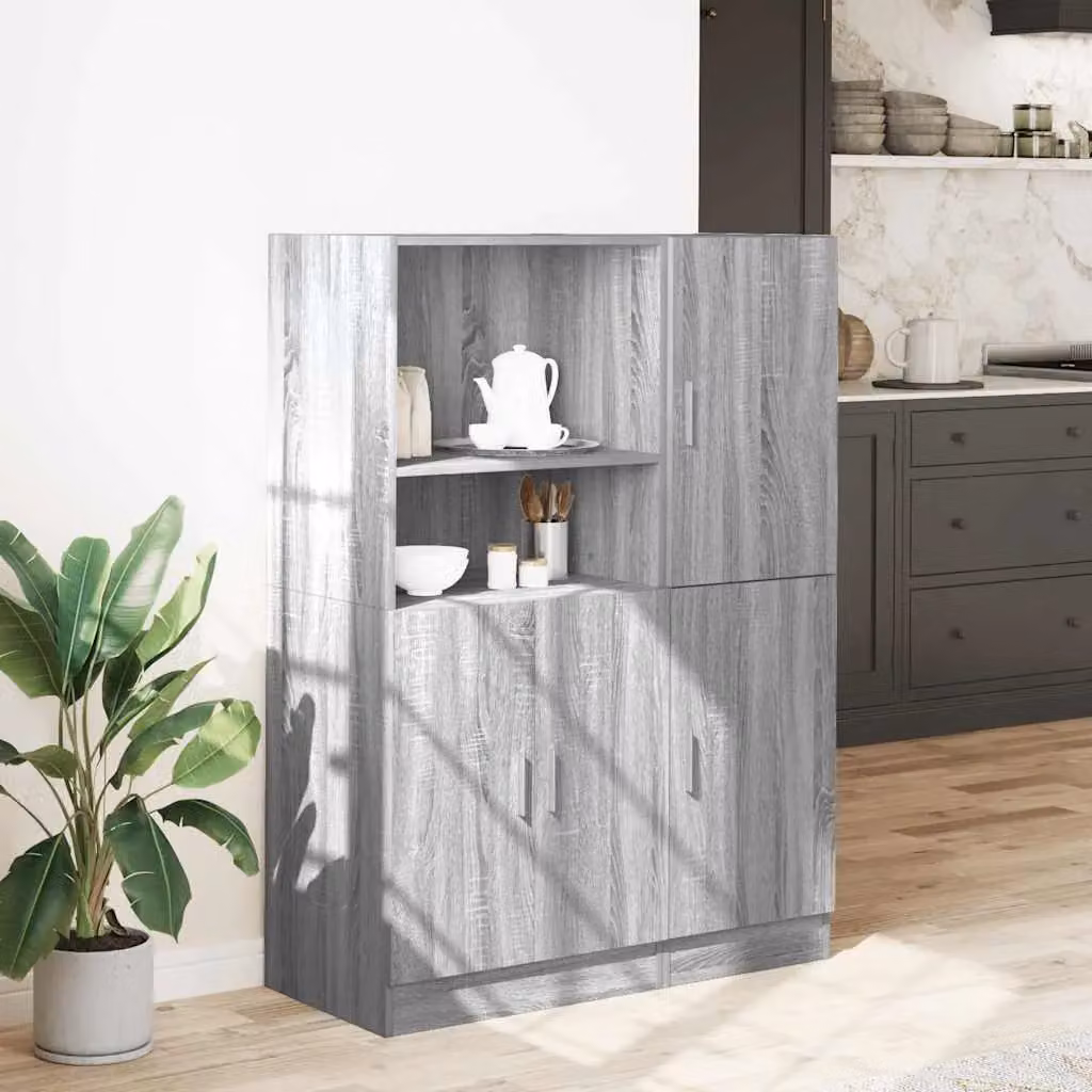 Berkfield Home 2 Piece Modern Grey Kitchen Cabinet Set with Hinged Doors and Internal Shelves – 2