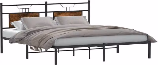 Berkfield Home Decorative Bed Frame in Smoked Oak and Brown, W/D/H: 183 x 203 x 91.5 cm – 1
