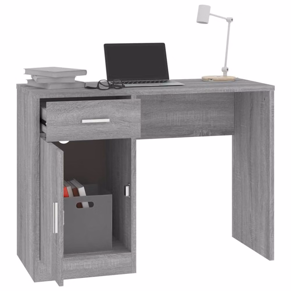 Berkfield Home Computer Desk with Drawer and Cabinet in Grey Sonoma, W/D/H: 100 x 40 x 73 cm – 3