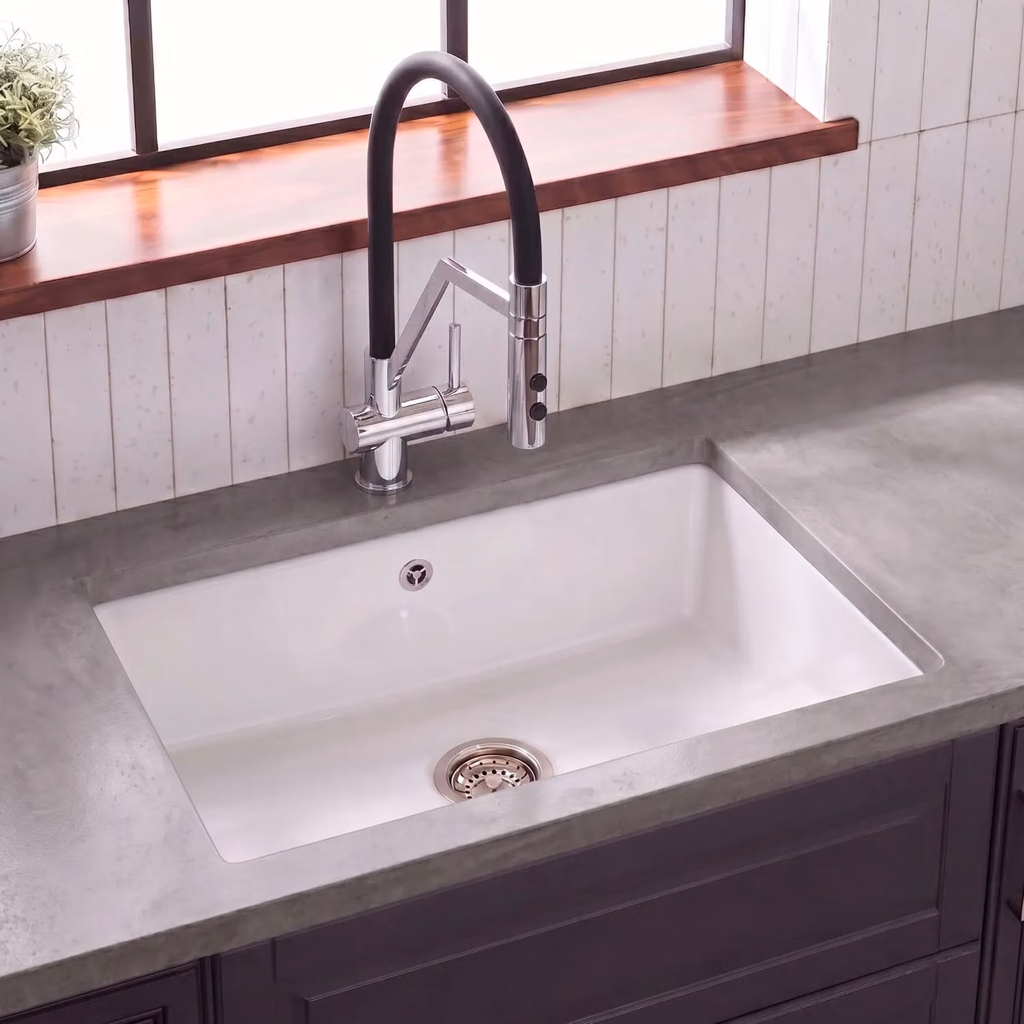 Balterley White Ceramic Fireclay 1 Bowl Undermount Kitchen Sink with Overflow W: 71.1 cm, D: 48.26 cm, H: 17.0 cm – 5